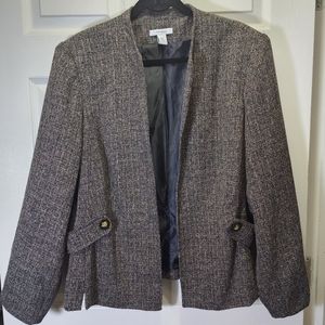 Dressbarn Beige & Black Tweed Blazer with Button Accent Size 18W